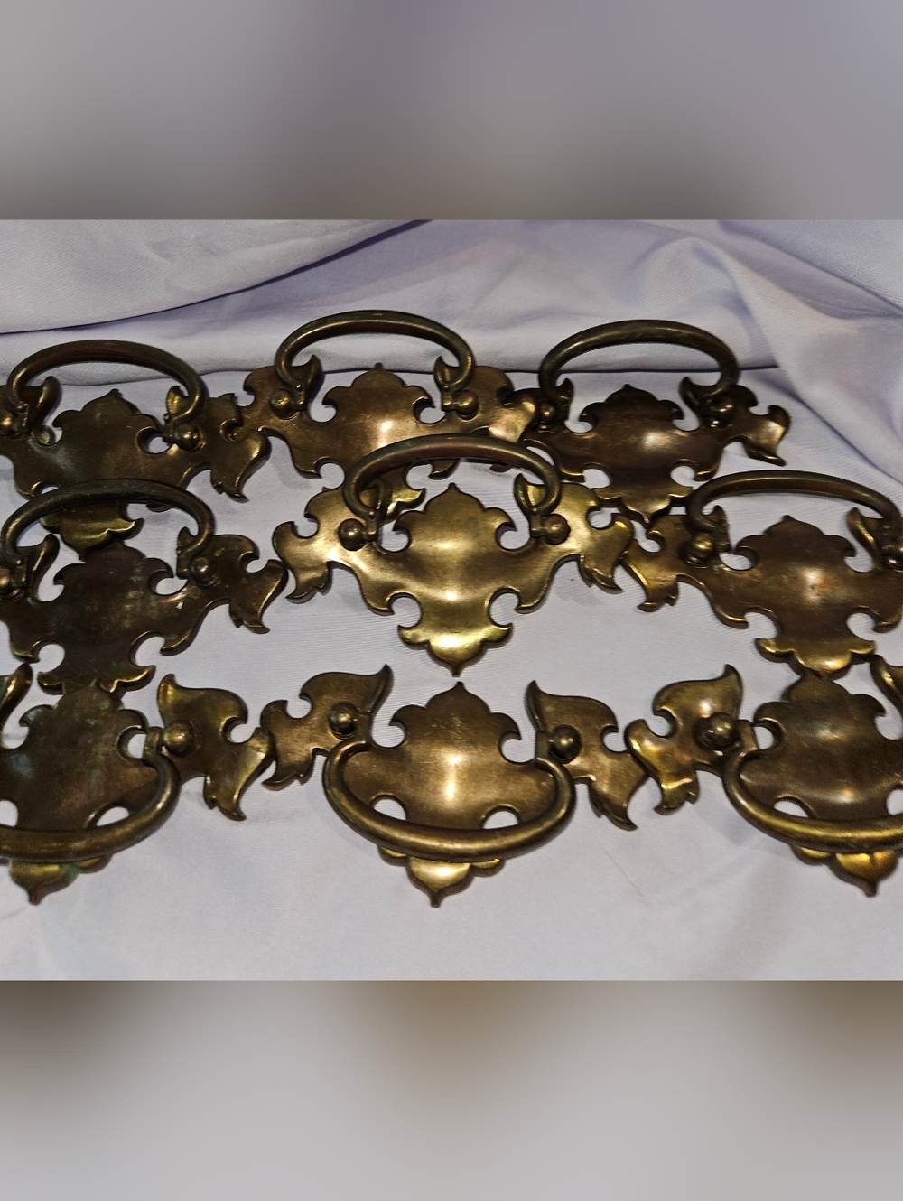 10 Antique Brass Decorative Drawer Pulls.